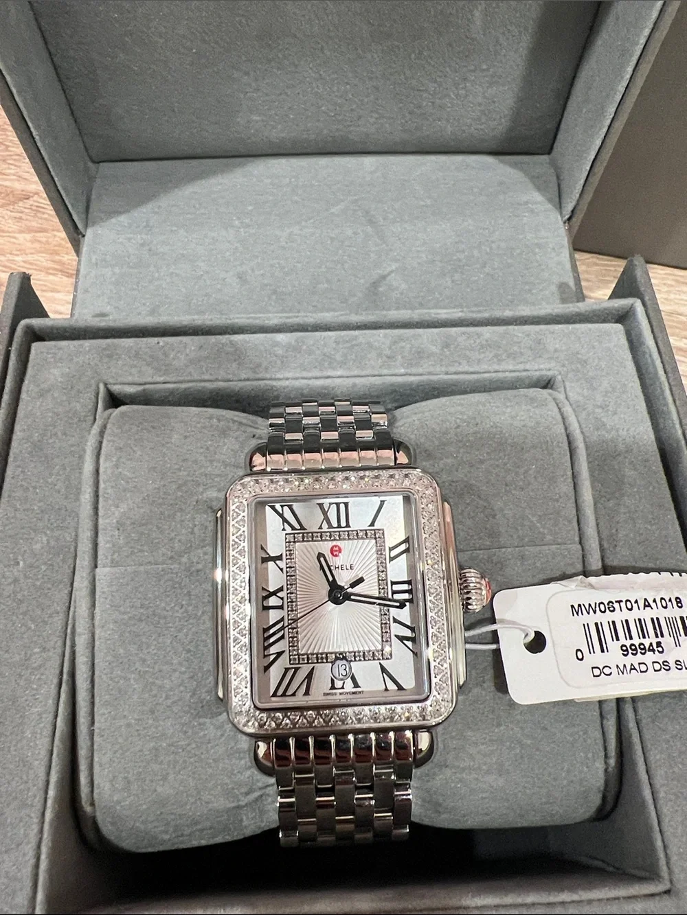 Michele Silver-Tone Diamond Bezel Bracelet Watch